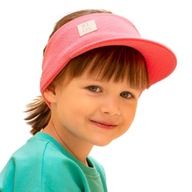 Opaska z daszkiem dla dziewczynki na uszy prążek neon arbuzowa 52-56