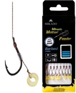 Haczyki z przyponem nr10 gumka METHOD FEEDER plecionka zadziorowe 10cm 8szt