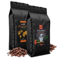 Zrnková káva 2x1kg Brazília Santos a Uganda 100% Arabica Čerstvo pražená