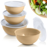 MŰANYAG KONYHAI TÁL KEREK FEDŐVEL TÁL SZETT 3 DB-OS TÁL BÉZS