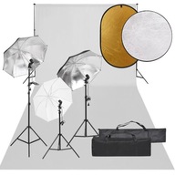 Zestaw studyjny fotograficzny - 3x statyw, 3x lampa, 2x parasolka, tło, ble