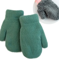 Hladké rukavice na kožušinu DETSKÁ ZIMNÁ HRUBÁ 17cm, 122-128 zelená