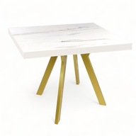 Stôl Zlatý kov + MRAMOR BIELY štvorcový 90x90 rozkladací do 190 cm