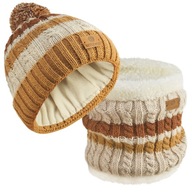 Betlewski Komplet na zimę beżowa czapka dla dzieci komin podszyty polarem