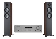 2× Monitor Audio Bronze 200 Walnut - stereo stĺpce + Amplituner Cambridge Audio AXR100D 2.1 strieborný