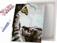Malowanie po Numerach Słodki Kotek z Motylkiem