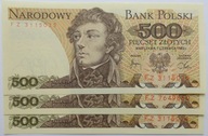 Banknoty 500 zł 1982 seria FZ 3115025 + 2 stan 1.