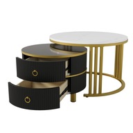Okrúhly konferenčný stolík 2 v 1 s 2 zásuvkami zlatý kov 70*70*46+50*50*40cm