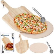 Kameň na pečenie pizze šamotová forma na pizzu + lopata + nôž