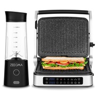 Skladací gril Zeegma Gril Chef 2100 W strieborný + Pohárový mixér Zeegma Blender bezprzewodowy przenośny USB 300 W čierny