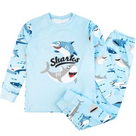 Detské pyžamo BAVLNENÁ PYŽAMKA pre chlapca DLHÁ RUKÁVA Žraloky 116
