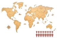 Drewniana Mapa Świata na Ścianę z Pinezkami 120 cm