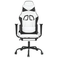 Fotel gamingowy z podnóżkiem, biało-czarny, sztuczna skóra