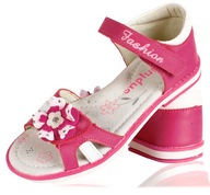 Fuchsiové sandále ružové kvietky profilované koža 35