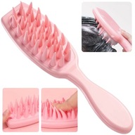 Szczotka z rączką masażer peeling mycie głowy Różowa silikonowa do włosów