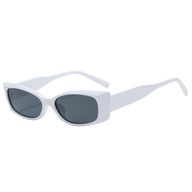 Prostokątne okulary przeciwsłoneczne damskie w stylu vintage, kwadratowe, wąskie oprawki, białe