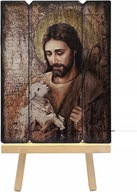 MAJK Ręcznie wykonana ikona religijna DOBRY PASTERZ 25 x 32 cm Duża