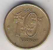 Szwecja 10 korony 1991