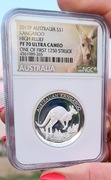 Srebrna moneta Australijski Kangur 2017 NGC PF70 