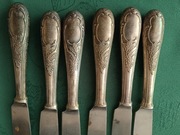 Komplet pięknych, posrebrzanych noży (6szt)