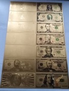 Banknoty pozłacane 24k  zestaw 14 sztuk USA