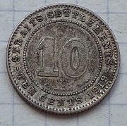 #408 Straits Settlements 10 centów 1919 srebro 