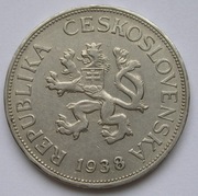 Czechosłowacja 5 koron 1938 - czeski lew