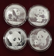 4x Panda Chiny 2016 2017 2018 2019 zestaw monet