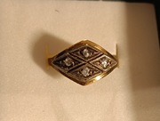 Stary pierścionek Art Deco, złoto 3, srebro 