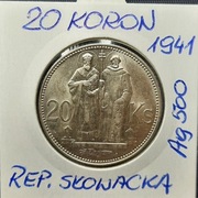 20 koron 1941r Rep. Słowacka Ag500, Poj. Krzyż