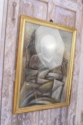 Beksiński - Pastel na Kartonie za Szkłem - Stary Obraz 