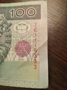 Banknot 100 zł, ciekawy numer IE 1115333