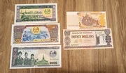 Zestaw 5x banknot UNC -Laos, Kambodża, Gujana 