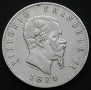 Włochy 5 lirów 1874 - Wiktor Emanuel II - srebro