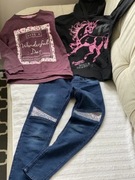 SUPER zestaw:) spodnie jeans + 2 bluzy r.140