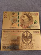 banknot pozłacany SOBIESKI 500 złotych