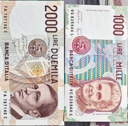 Italy set 1000 2000 lire UNC 