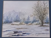 Obraz akwarela Pejzaż zimowy J.Łazarewicz 2001