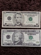 Banknoty 5, 10 Dolarów USA 