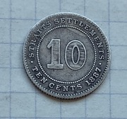 #409 Straits Settlements 10 centów 1887 rzadka!