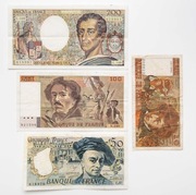 Banknoty 10-200 franków Francja zestaw 4 szt.