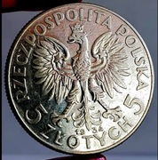 Moneta obiegowa II RP głowa kobiety 5zl 1934r zzm