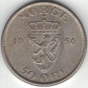 Norwegia 50 ore 1956 22 mm nr 1