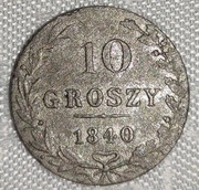 Moneta 10 Groszy 1840 MW Królestwo ZABÓR ROSYJSKI