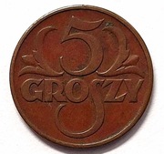 Moneta obiegowa II RP 5gr.1937r