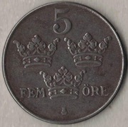 Szwecja 5 ore 1947 żelazo, 27 mm nr 1