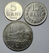 1 LEU , 15 BANI, 5 BANI  1966  RUMUNIA