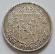 Cypr 9 piastrów 1901 srebro