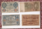 zestaw banknotów 20 marek 1914-1929 , 4 szt