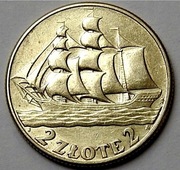 Moneta obiegowa II RP 2zl Żaglowiec 1936r 